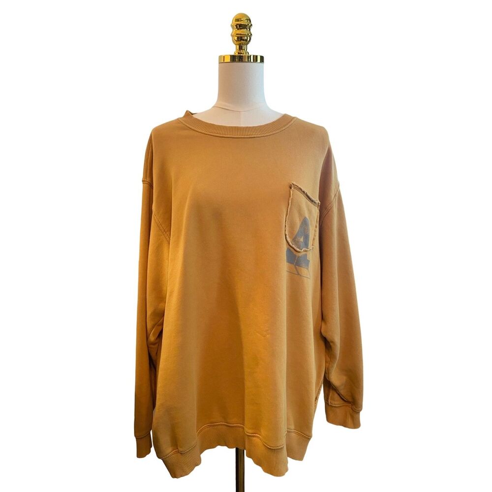 Aerie Mustard Yellow Oversized Crew Neck Sweatshirt Soft Slouchy Pullover Cozy L
